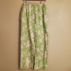 LILLY PULITZER Vintage Pink Green Floral Palm Print Pajama Pants Sleepwear SZ L
